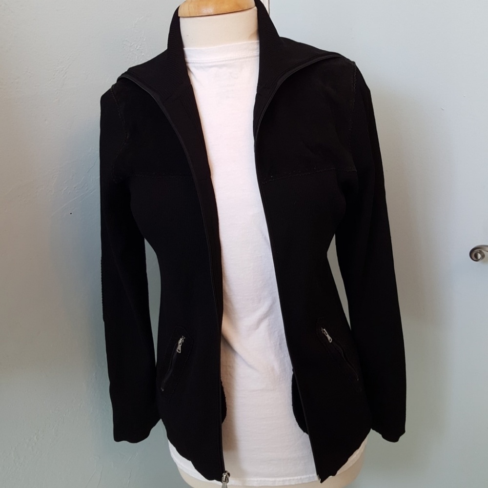 Swe Brand Black Fabric Zip Up Jacket w/ Suede